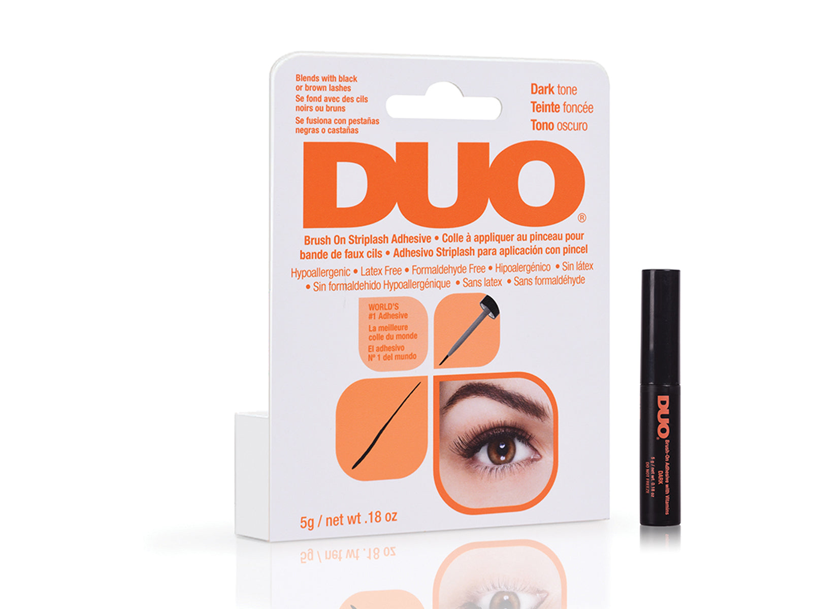 DUO Brush-On Strip Lash Adhesive Dark Tone – Long-lasting, latex-free lash glue for a strong hold. Easy brush-on application.