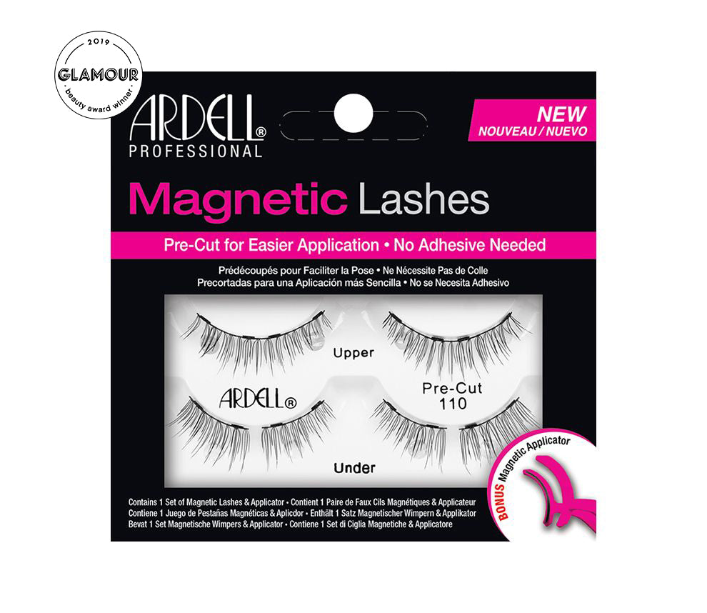Front view of full Ardell Pre-cut Magnetic Lash 110 set in complete retail wall hook packaging