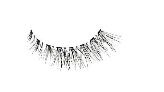 An angle shot of Ardell Baby Demi Wispies showing its flared lash style that is shorter at inner & longer at the outer corner