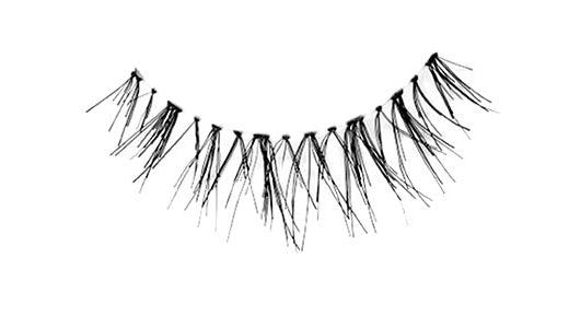 A closeup shot of Ardell Wispies 122 for the left eye showing its light volume,medium-length lash style