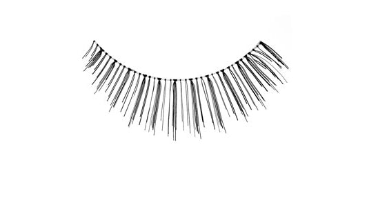 A closeup of Ardell Natural 124 showing its actual look, a very light volume, short length, and rounded lash style