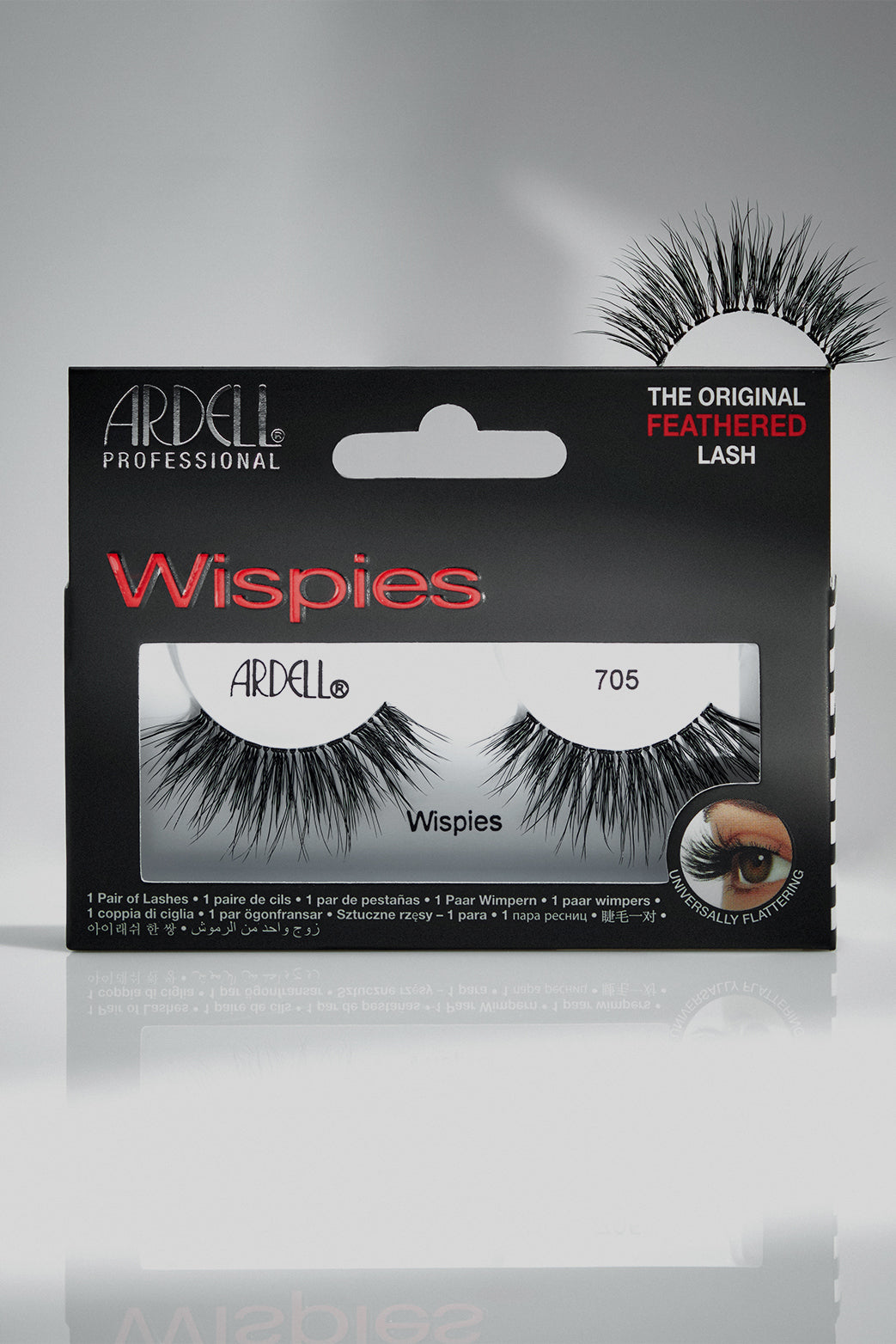 Ardell Wispies in style 705 featuring a feathered lash design for universally flattering volume and length.
