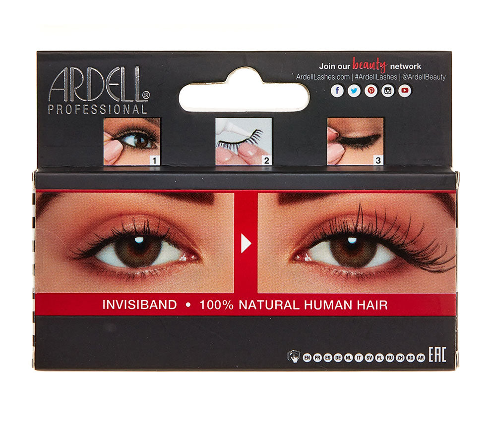 Back details of Ardell's Wispies 702 packaging with image illustration for the steps and image preview after application