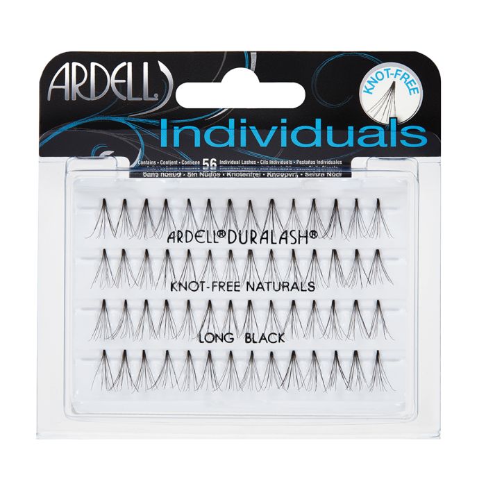 Front view of an Ardell Knot-Free Naturals Duralash Individuals - Long faux lashes set in complete retail wall hook packaging