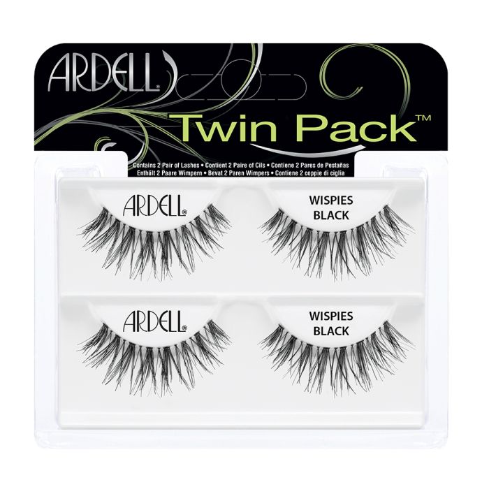 Ardell Wispies showing its rounded lash style that is shorter at the inner and outer corner in sealed 2-packs