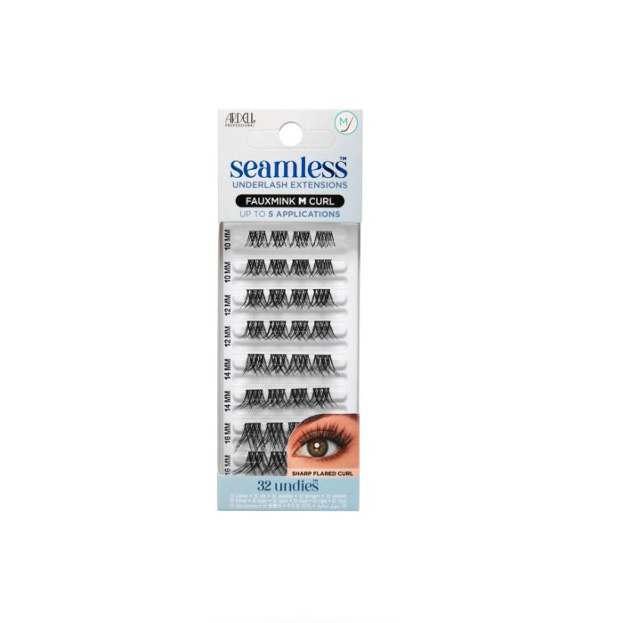 Front view of Seamless Underlash Extensions Fauxmink M Curl 32 ct retail wall hook packaging