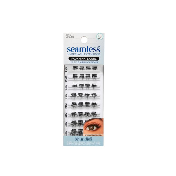 Front view of Seamless Underlash Extensions Fauxmink L Curl 32 ct retail wall hook box