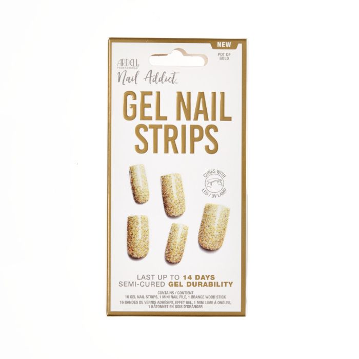 Front side of packaging for Ardell Nail Addict Gel Nail Strips - Pot of Gold