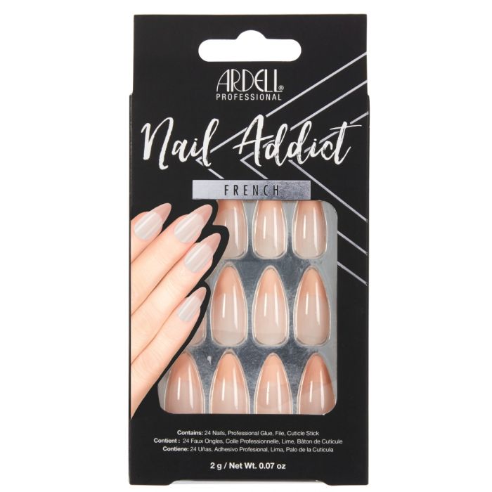 Front of Ardell Nail Addict in Nude French color shade retail pack with label text