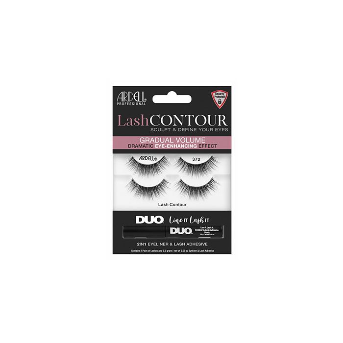 Front view of an Ardell Lash Contour 372 Eye-Enhancing false lashes set in complete retail wall hook packaging