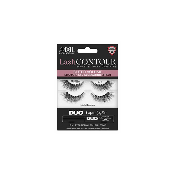 Front view of an Ardell Lash Contour 371 Eye-Elongating false lashes set in complete retail wall hook packaging