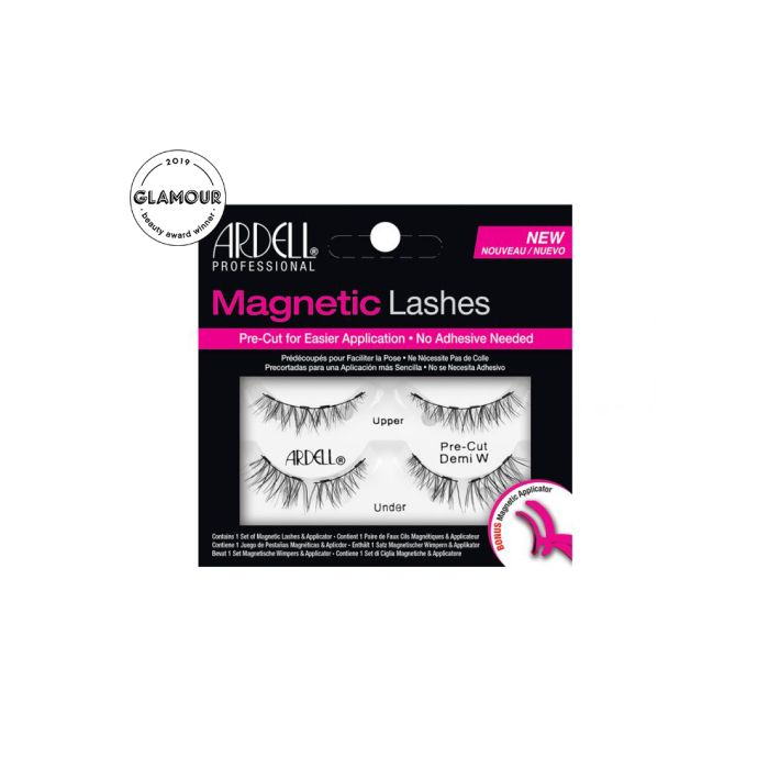 Front view of a full set of Ardell Pre-cut Magnetic Demi Wispies faux lashes in retail wall hook packaging.