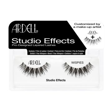 A pair of Ardell Studio Effects Wispies in its retail packaging with some texts on the box