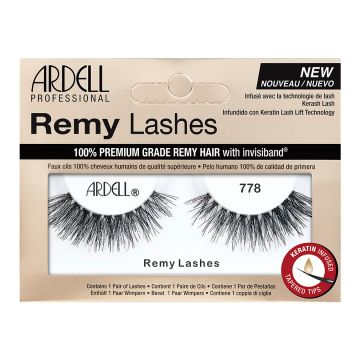 Front view of an Ardell Remy Lash 778 faux lashes set in complete retail wall hook packaging