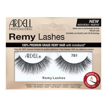 Front view of an Ardell Remy Lash 781 faux lashes set in complete retail wall hook packaging