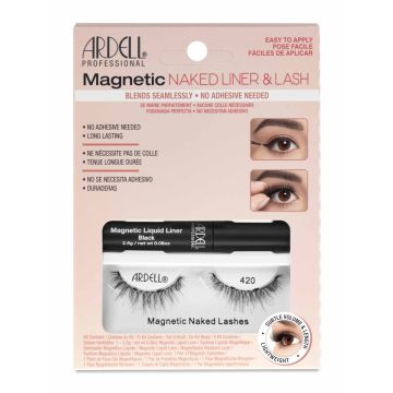 Front facing of Ardell's Magnetic Naked Liner & Lash 420 retail packaging with printed product information 